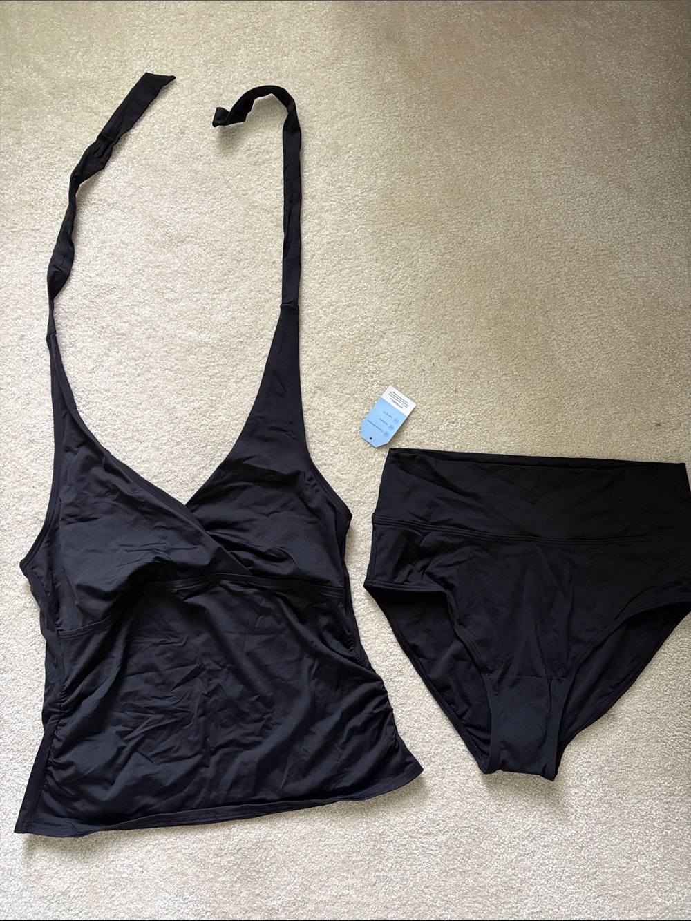 Lands' End Black Tankini Top and High-Waist Bottoms